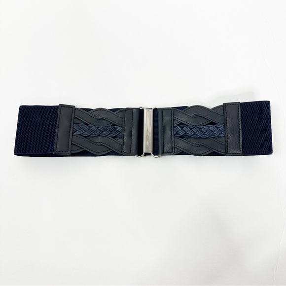 2/$30 NEW Elastic Wide Waist Belt Braided Navy Blue - Picture 3 of 12